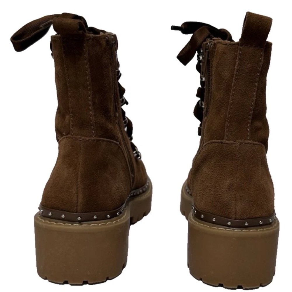 Steve Madden Rainier Cognac Suede Leather Lace Up Platform Ankle Boots - Picture 4 of 8